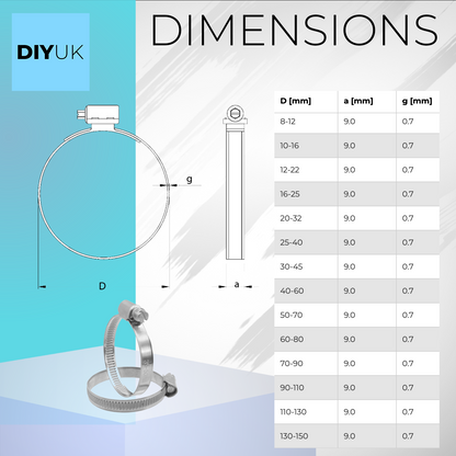 Hose Clips Pipe Clamps Worm Drive Premium Adjustable for Ducting and Piping DIYUK