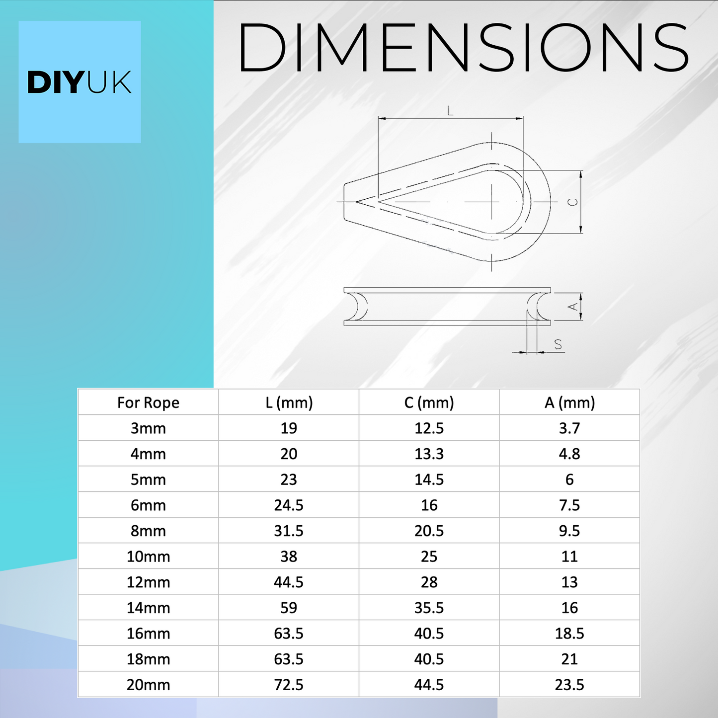 DIYUK Wire Rope Cable Thimble Wire Eye DIN 6899 B Galvanised Steel Rigging for Wire Rope, Stainless Steel Rope