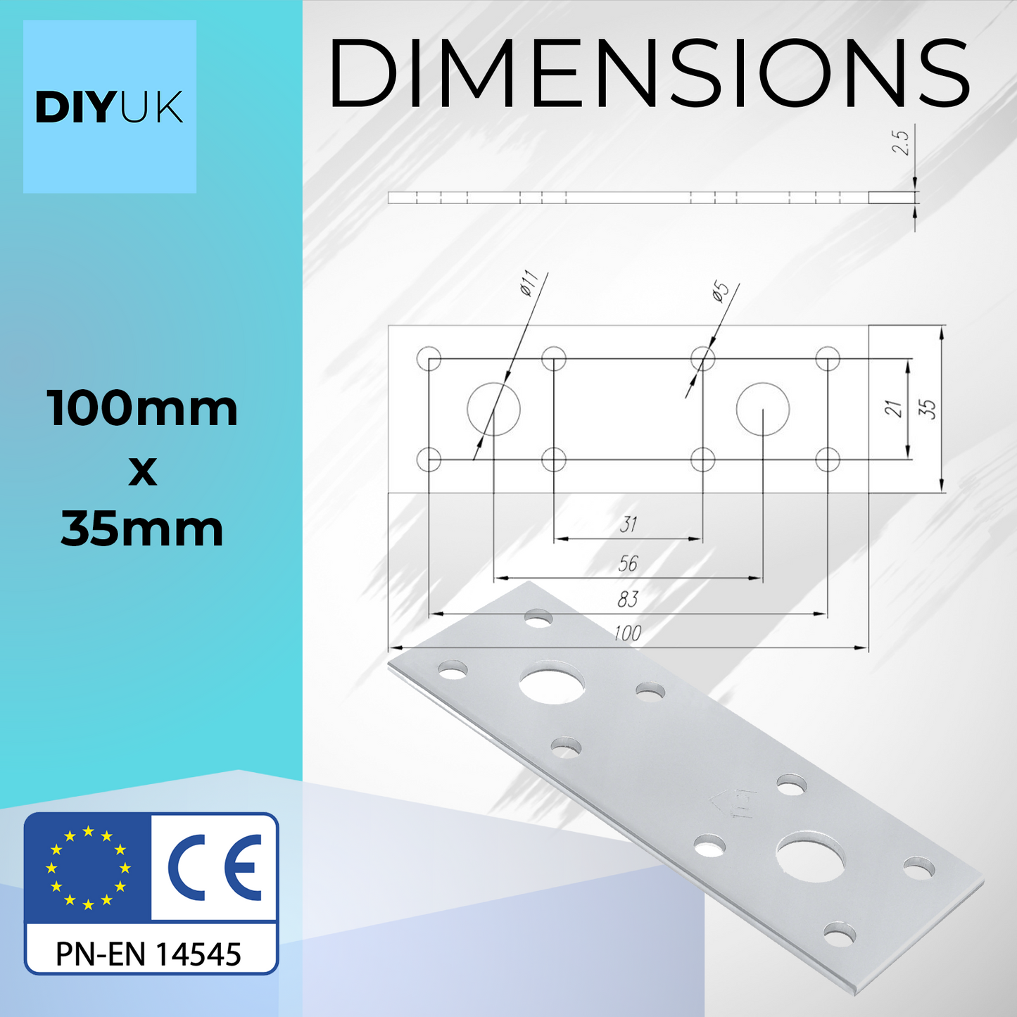 Premium Flat Bracket 2.5mm Galvanised Steel Joining Plate Brackets for Timber Fence, Sleeper & Wood Bracket Applications