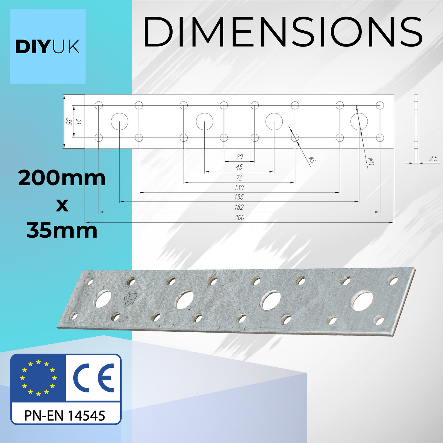 Premium Flat Bracket 2.5mm Galvanised Steel Joining Plate Brackets for Timber Fence, Sleeper & Wood Bracket Applications