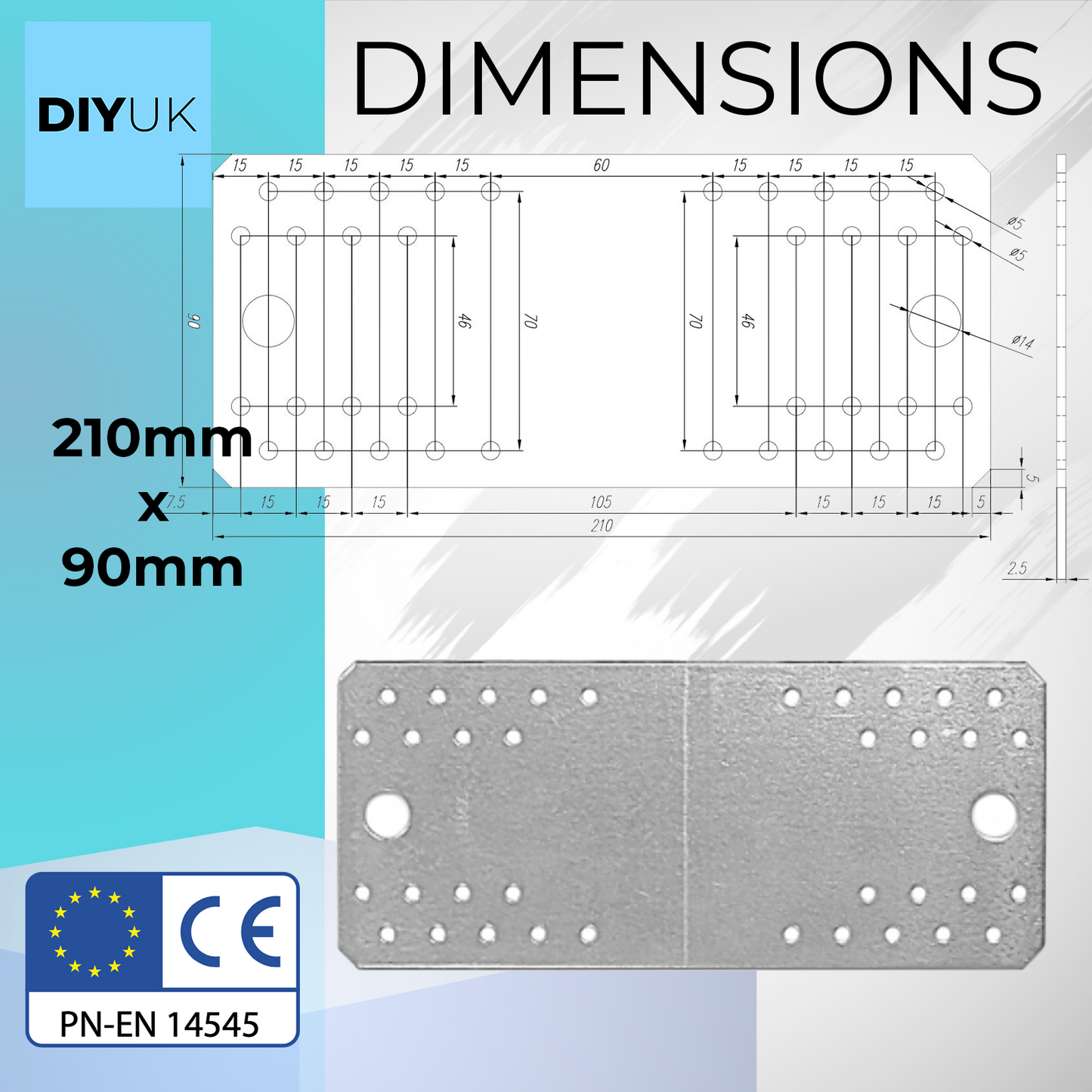 Premium Flat Bracket 2.5mm Galvanised Steel Joining Plate Brackets for Timber Fence, Sleeper & Wood Bracket Applications