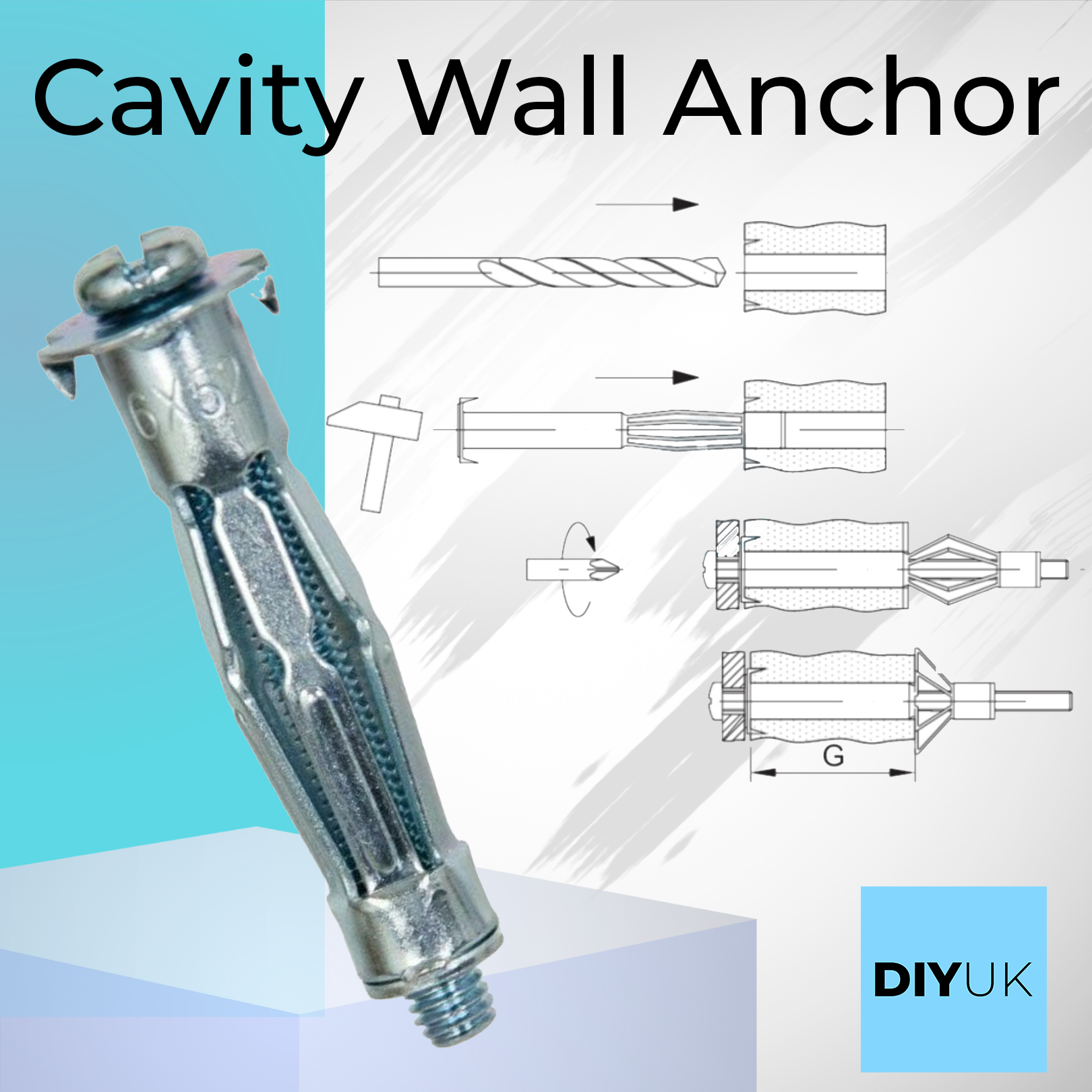 DIYUK Heavy Duty Metal Plasterboard Cavity Wall Fixings Anchors Plugs Molly Cavity Metal Screw