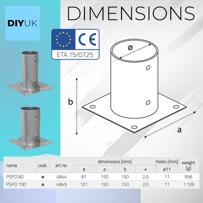 Galvanised Bolt Down Circular Round Post Support Base for Pergola Terrace Gazebo