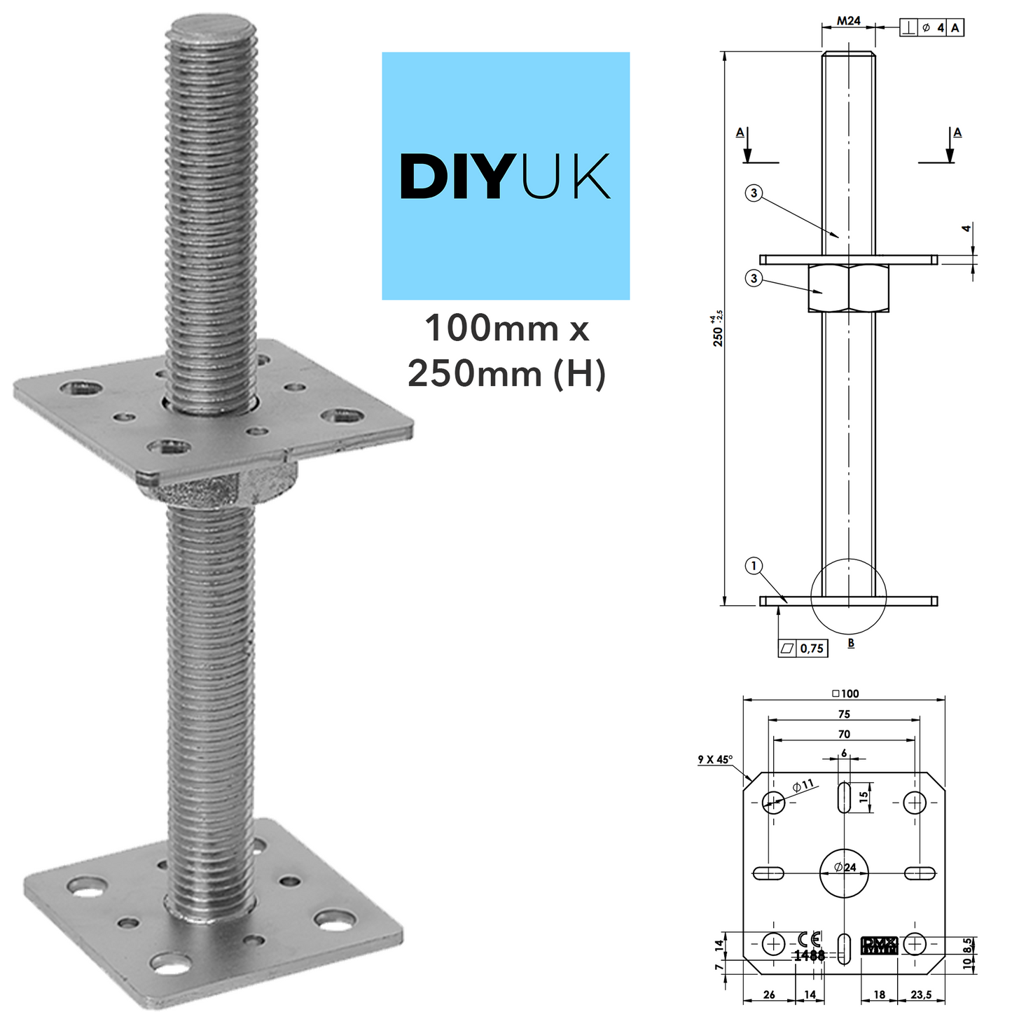 Fence Posts Repair Support Brackets Adjustable Heavy Duty Bolt Down Galvanised Metal for Fence, Decking