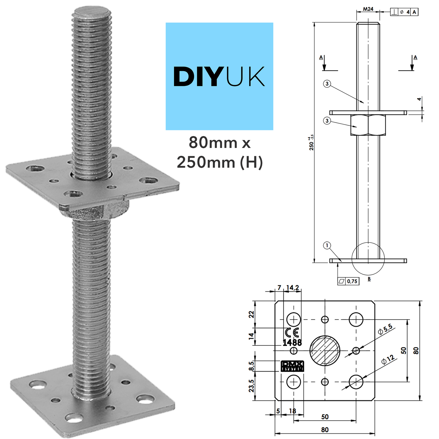 Fence Posts Repair Support Brackets Adjustable Heavy Duty Bolt Down Galvanised Metal for Fence, Decking