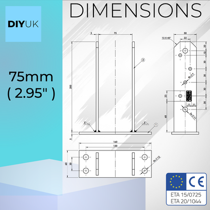 Heavy Duty Galvanised Bolt Down U Post Support Base Brackets for Decking & Pergola Posts