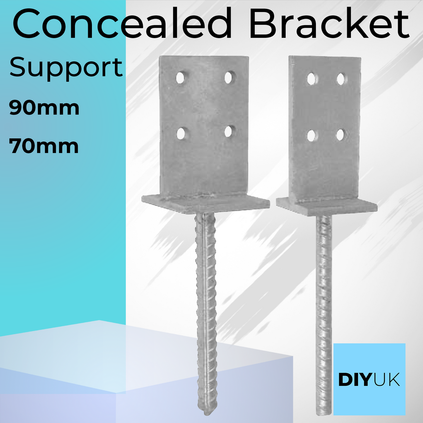 Galvanised Heavy Duty Concealed Bracket Support for Fence & Pergola Posts - Metal Base Brackets for Concrete Installation