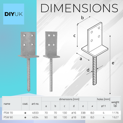 Galvanised Heavy Duty Concealed Bracket Support for Fence & Pergola Posts - Metal Base Brackets for Concrete Installation