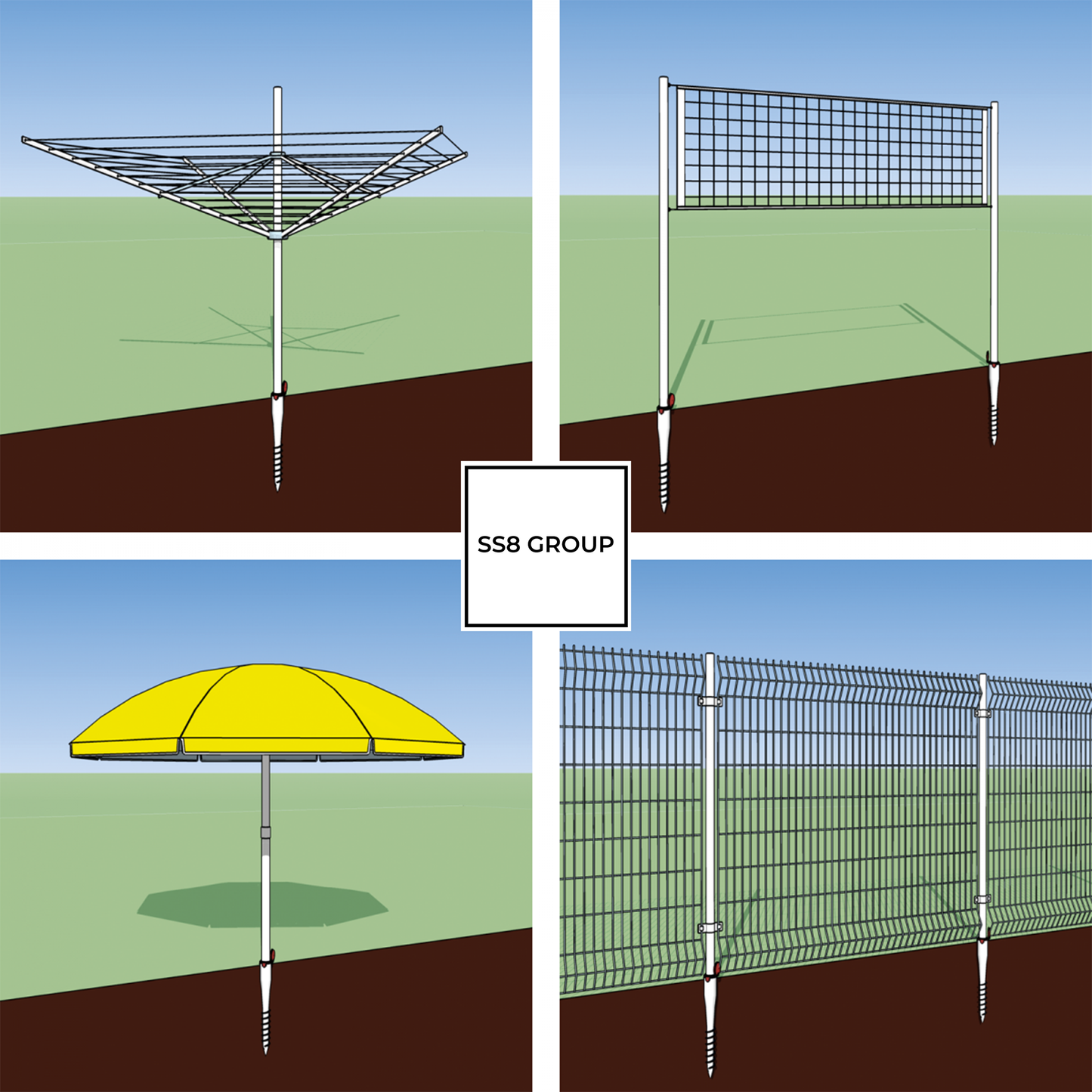 parasol, line, base, spike, umbrella, washing, ground, stand, screw, anchor, heavy, duty