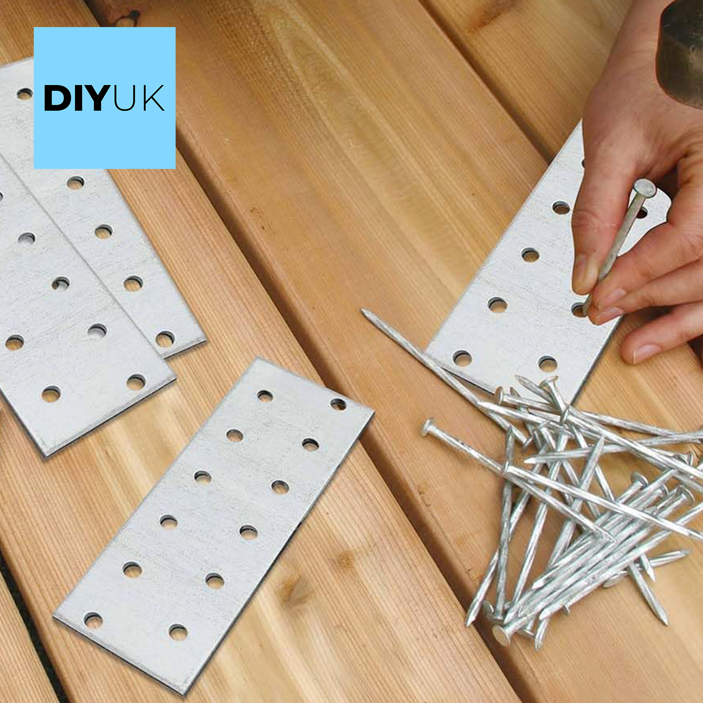 DIYUK Flat Bracket Connecting Joining Plate 2mm Thick Galvanised Heavy Duty Metal Steel Sheet Premium Flat Joining Bracket Plates